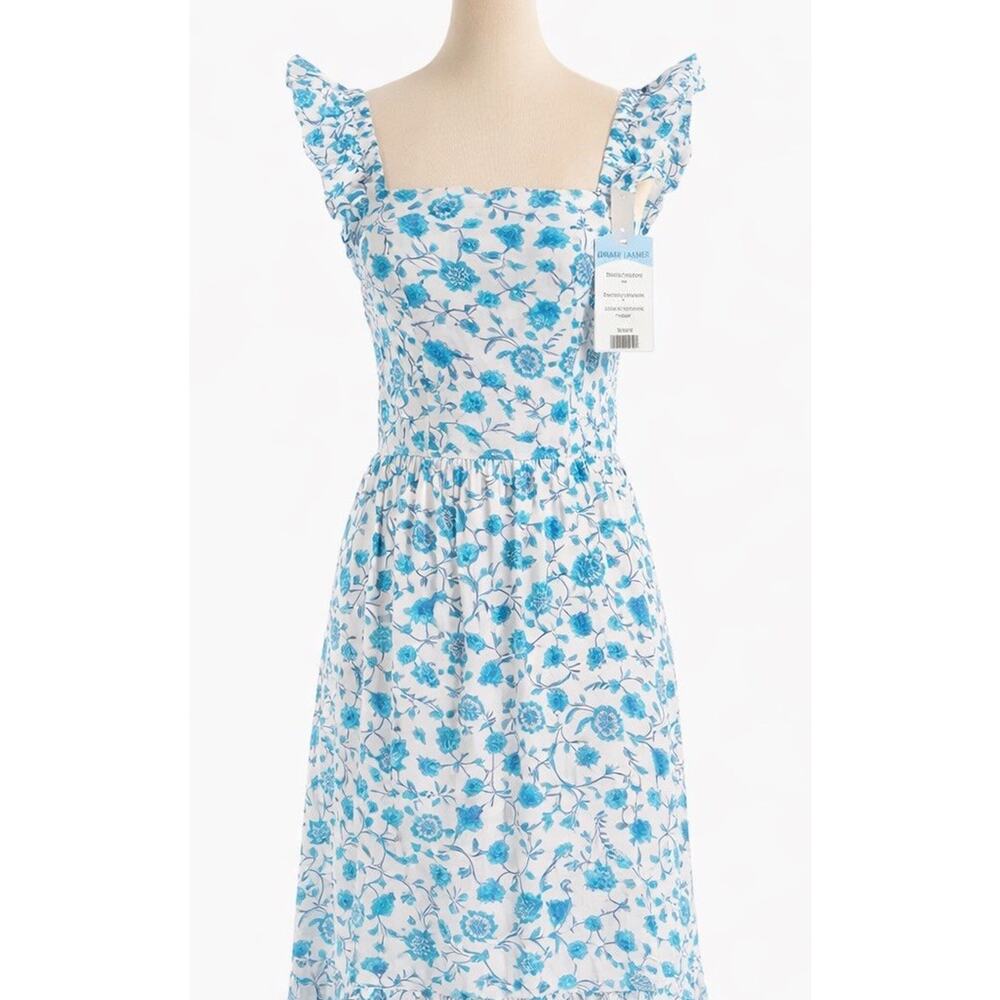 NWT Draper James Blue Floral Midi Dress Ruffle Sleeves Cottagecore Smocked Large
